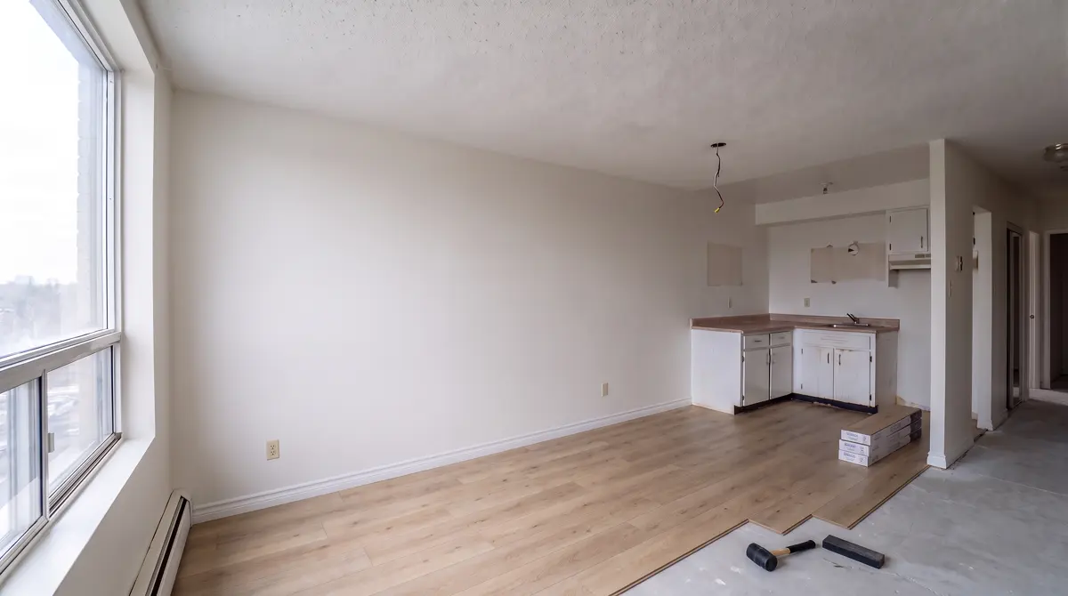 Illustration of new oak plank flooring in a unit